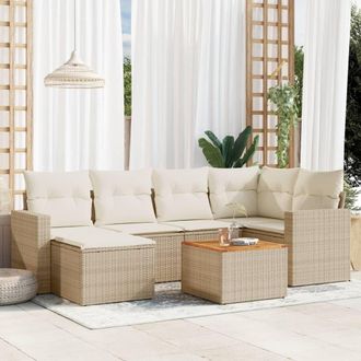 vidaXL Vidaxl - Set Sof&aacute;s De Jard&iacute;n 7 Piezas Y Cojines Rat&aacute;n Sint&eacute;tico Beige