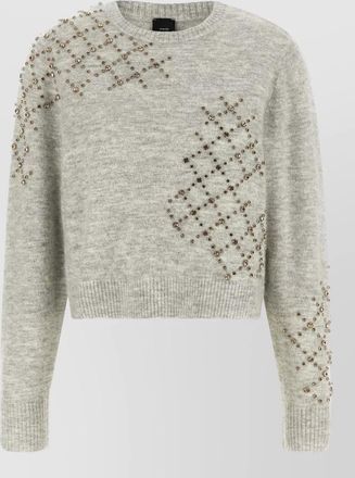 Pinko alpaca-wool rhinestone cropped crewneck sweater