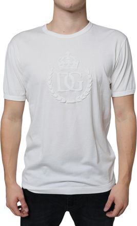 Dolce & Gabbana Mens White Logo Embossed Cotton Crewneck T-Shirt