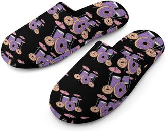 Generic Drum Set with Donuts Mens Cotton Slippers Memory Foam Comfort House Shoes Winter Indoor Slipper for Hotel Casa Spa