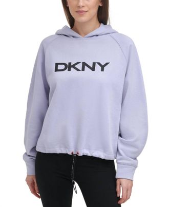 DKNY Drawstring Waist Graphic Hoodie In Pale Blue