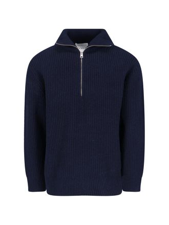 Closed Navy Blue High-Neck Ribbed Wool Sweater