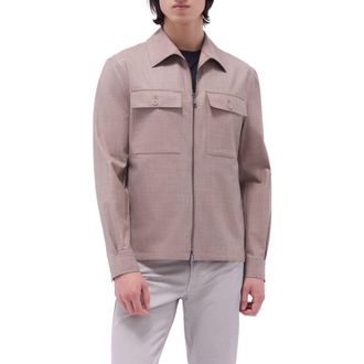 Bugatchi Stretch Wool Zip Shirt Jacket in Sand at Nordstrom, Size Large
