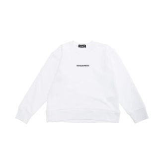 Dsquared2 White Logo Crewneck Sweatshirt - male - Dsquared2 - Kids Sweatshirts - White - 16 Y - Kids