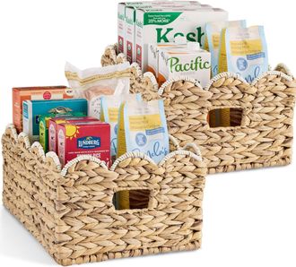 Best Choice Products 16x12 Scalloped Shelf Baskets, Woven Storage Bins, 2 Pack
