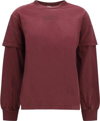Ganni Future Heavy Jersey Long-Sleeve T-Shirt - Dames - Tops - Rood - Maat: S Jersey