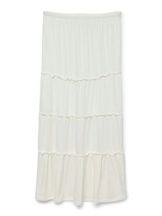 Vero Moda Maxirock VERO MODA VMJUNE HW ANKLE SKIRT JRS GA, Damen, Gr. XS (34), weiss (snow wei&szlig;), Obermaterial: 82% Polyester, 14% Leinen, 4% Elasthan, unifarbe