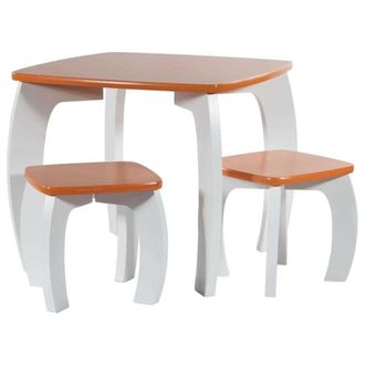 Wanderlust Deco Wanderlust Deco - Set Mesa Y 2 Taburetes De Madera Blancos/naranja 96x48x42 H Cm