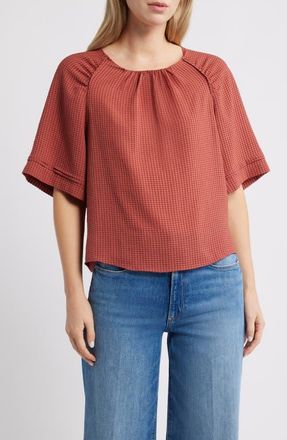 Wit & Wisdom Shirred Bell Sleeve Top in Mahogany Red at Nordstrom, Size X-Large