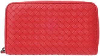 Bottega Veneta Red Color Leather Long Wallet (Bi-Fold) (Pre-Owned)