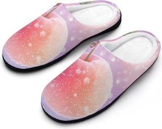 Generic Peach Fruit Womens Slippers Warm House Slippers Indoor House Shoes with Anti-Skid Rubber Sole