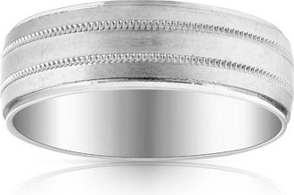 Pompeii3 Mens 10k White Gold 7mm Band High Polished & Satin Wedding Ring