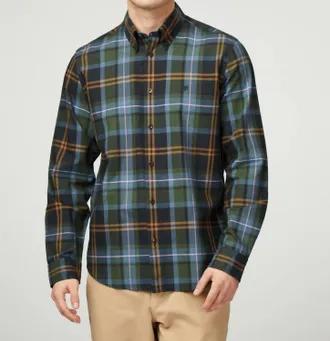 Ben Sherman Long Sleeve Oversized Tartan Check Shirt In Camouflage