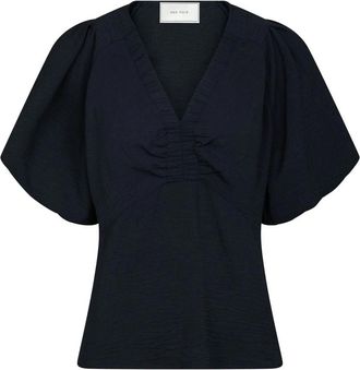 Neo Noir Blauwe Pofmouw Blouse - Dames - Blouses - Blauw - XL - Leer - Overhemden