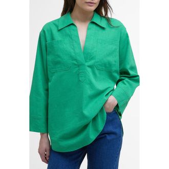 Barbour Cecile Cotton & Linen Shirt in Kelly Green at Nordstrom Rack, Size 10 Us / 14 Uk