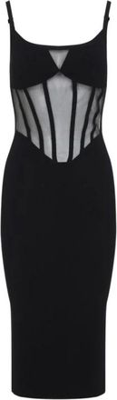 Elisabetta Franchi Midi Jurk met Transparante Korset - Dames - Casual kleedjes - Zwart - S - Kleedjes