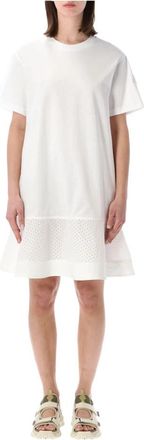 Moncler Jurk met ruches aan de zoom - Dames - Korte kleedjes - Wit - XS - Katoen - Kleedjes