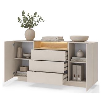 Dmora Credenza Haleli, Aparador 3 Cajones, 2 Estantes, Puertas Batientes, Correderas, 176x40x83h Cm Beige