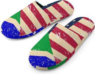 Generic U.S. South Africa Vintage Flag Mens Slippers Flannel Warm House Shoes with Rubber Anti-Slip Sole Slip On for Home Outdoor
