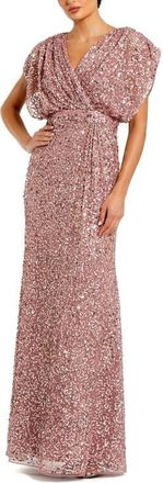 Mac Duggal Draped Sleeve V Neck Gown in Vintage Lilac at Nordstrom, Size 20