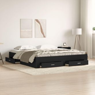 Berkfield Home Bed Frame with Drawers Black Oak 180x200 cm Engineered Wood
