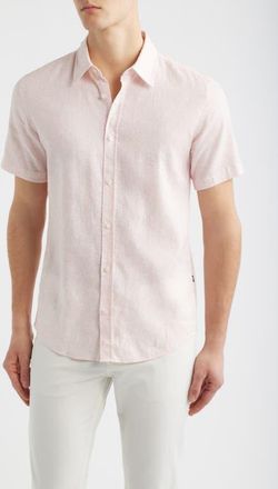 BOSS Roan Short Sleeve Stretch Linen Button-Up Shirt in Light/Pastel Pink at Nordstrom, Size Xx-Large