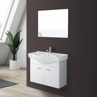 Feridras Feridras - Mobile bagno sospeso 80 cm bianco completo di lavabo e specchio Desya