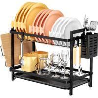OEM Cesta Escurridora De Fregadero De 2 Niveles - Metal Negro Resistente A La Corrosi&oacute;n - Bandeja De Goteo Extra&iacute;ble - Soporte Para Tabla De Cortar Y Cubi