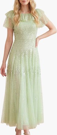 Needle & Thread Sunrise Sequin Short Sleeve Ankle Gown in Peppermint at Nordstrom, Size 10