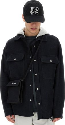 Palm Angels Monogram Print Viscose Shirt-Jacket - Black