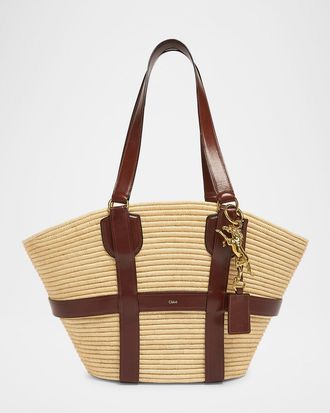 Chloé Kerala Large Basket Tote Bag in Fabric and Leather