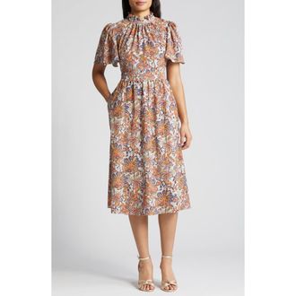 Julia Jordan Print Mock Neck Midi Dress in Mint Multi at Nordstrom Rack, Size 14