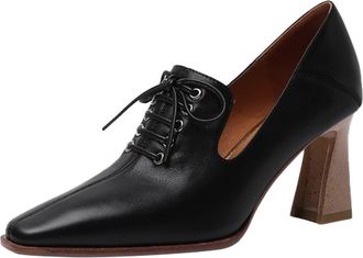 Generic Womens Closed Pointed Toe Lace-Up Chunky Pumps Heels Dress Vintage Oxfords Shoes Retro Work Office Dress Shoes,Sales Clearance Black 4.5
