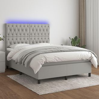 vidaXL Vidaxl - Cama Box Spring Colch&oacute;n Y Luces Led Tela Gris Claro 140x190 Cm