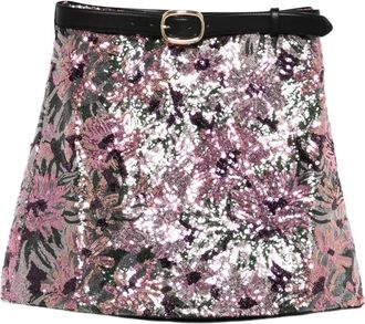 Self Portrait sequined belted mini skirt - Roze