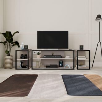 Decortie Echo Modern 3-Piece TV Unit Set 43 with 2 Storage Side Tables & Shelves in Grey | Size: 2 Pack