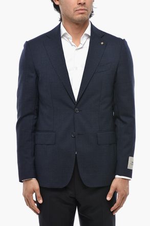Corneliani CC COLLECTION Blazer a Due Bottoni in Lana Vergine a Quadri Ripstop Corneliani