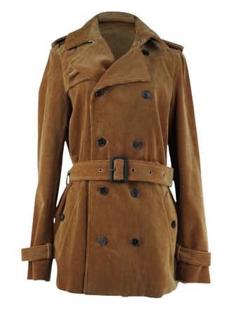 Saint Laurent corduroy belted coat - women - Cotton/Cupro/Cotton - 40 - Brown