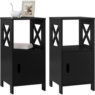 Woltu 2x Tavolino Comodino Stretto con 1 Vano Aperto e 1 Vano Nascosto, Tavolino Multifunzionale per Soggiorno, Camera da Letto e Ingresso (Nero) - Woltu