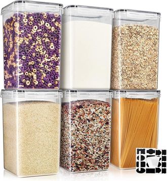 Sorbus Set of 6 Food Storage Containers With Lids, Measuring Spoons & Labels