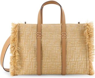 Fendi Summer Tote Rafia Shoulder Bag With All-Over Ff Logo