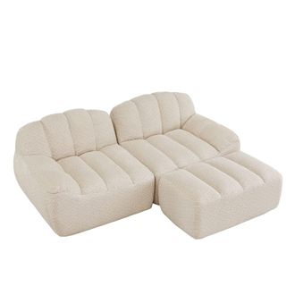 Urban Meuble Sof&aacute; modular 2 plazas, tejido polar con puf, beige blanco