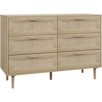 HOMCOM Homcom - Cassettiera a 6 Cassetti in Legno e Rattan 110x40x75 cm color Legno