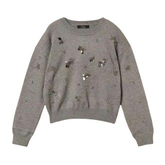 Twinset Actitude Geborduurd Breiwerk - Dames - Ronde hals truien - Grijs - L - Wol - Truien & Vesten