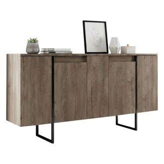 Dmora Aparador Betel, Buf&eacute; De Sal&oacute;n, Aparador De Sal&oacute;n, Despensa De Cocina, 160x35h80 Cm, Nogal Y Negro, Con Embalaje Reforzado - Dmora