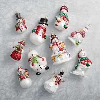 Frontgate Set of 10 - Luxury Ornament Set - Frosted Snowmen Collectible Ornaments - Frontgate - Christmas Décor