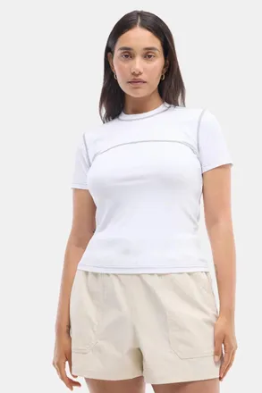 Halfdays Mollie T-Shirt Womens White Stretch Short Sleeve Crewneck DSGL1158