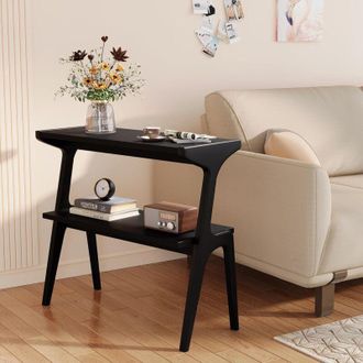 Tribesigns Tribesigns Solid Wood End Table, 2-Tier Side Table with Storage Shelf, Wooden Modern Accent Slim Bedside Table for Sofa, Living Room, Bedroom, Small