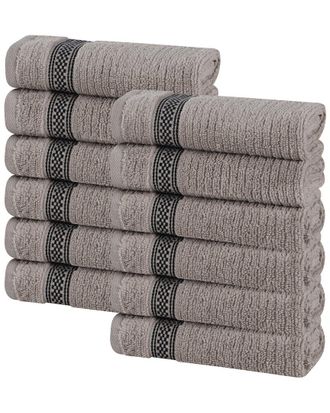 Superior Set Of 12 Brea Zero Twist Cotton Ribbed Geometric Border Plush Washcloths