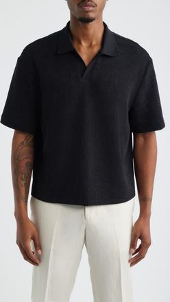 Open Edit Knit Johnny Collar Polo in Black at Nordstrom, Size Xx-Large